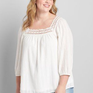 Lane Bryant Ivory Embroidered Square Neck Blouse Sz 18